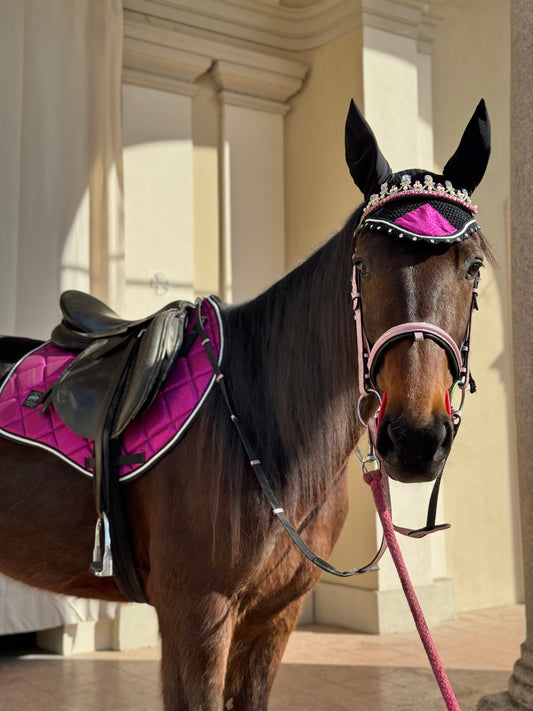 Saddlepad showjumping and bonnet fucshia glitter