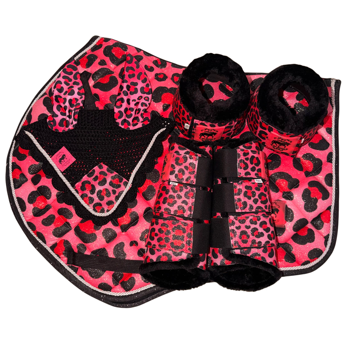 Set showjumping leopard fuchsia glitter