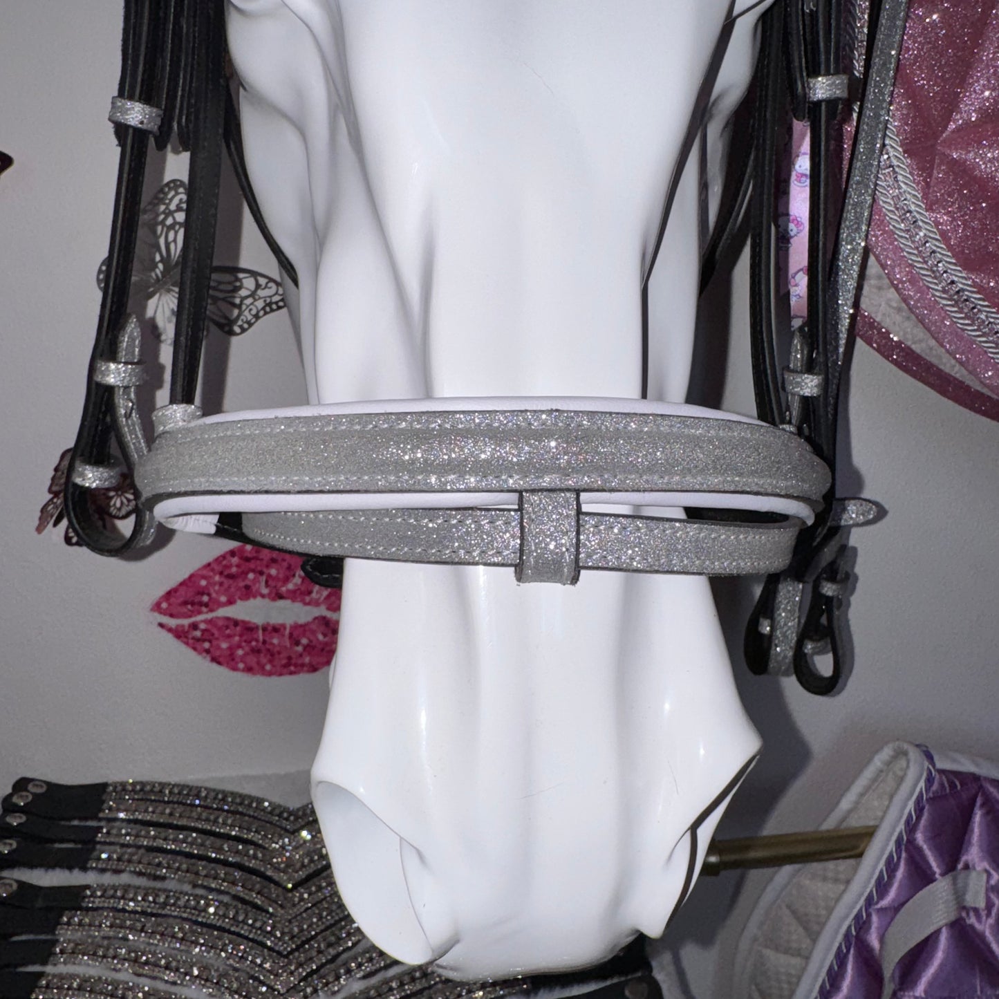Bridle, browband heart charm and reins silver glitter
