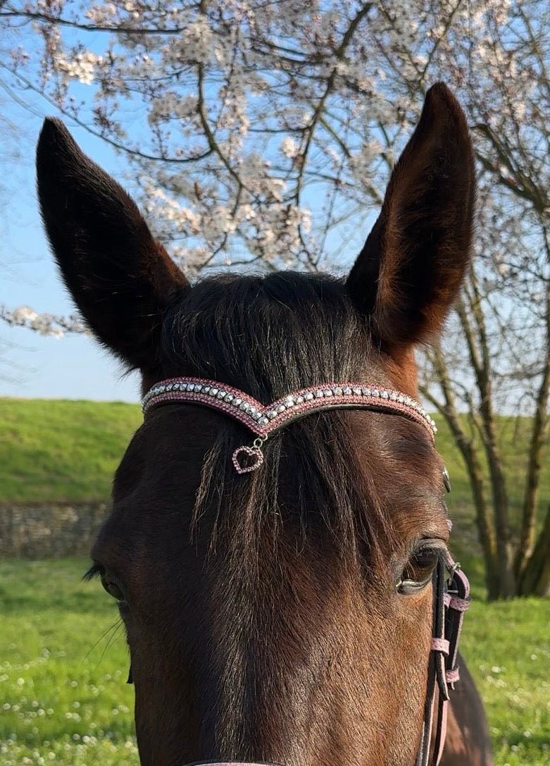 Browband heart charm pink and Silver