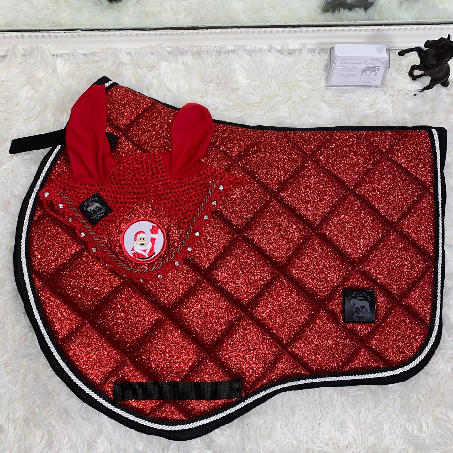 Sottosella e cuffietta da salto rosse glitter natalizio ✨