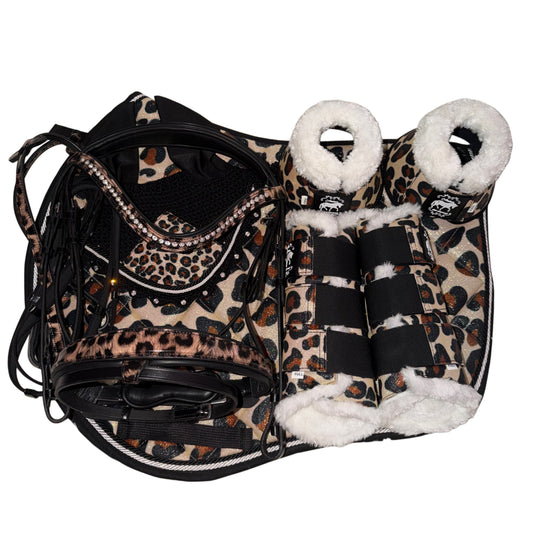 Set showjumping leopard brown glitter