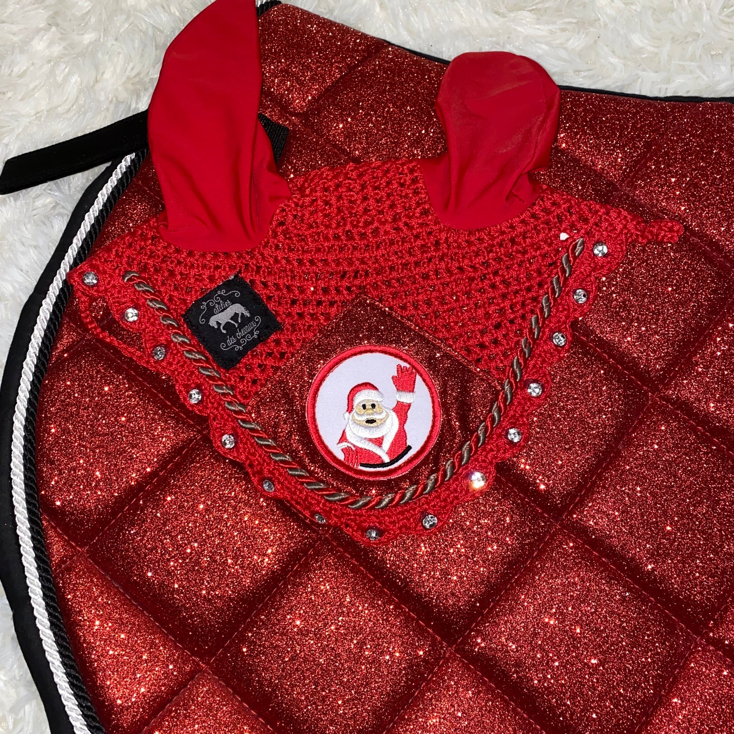 Sottosella e cuffietta da salto rosse glitter natalizio ✨