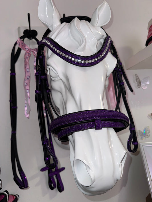 Bridle with reins purple glitter