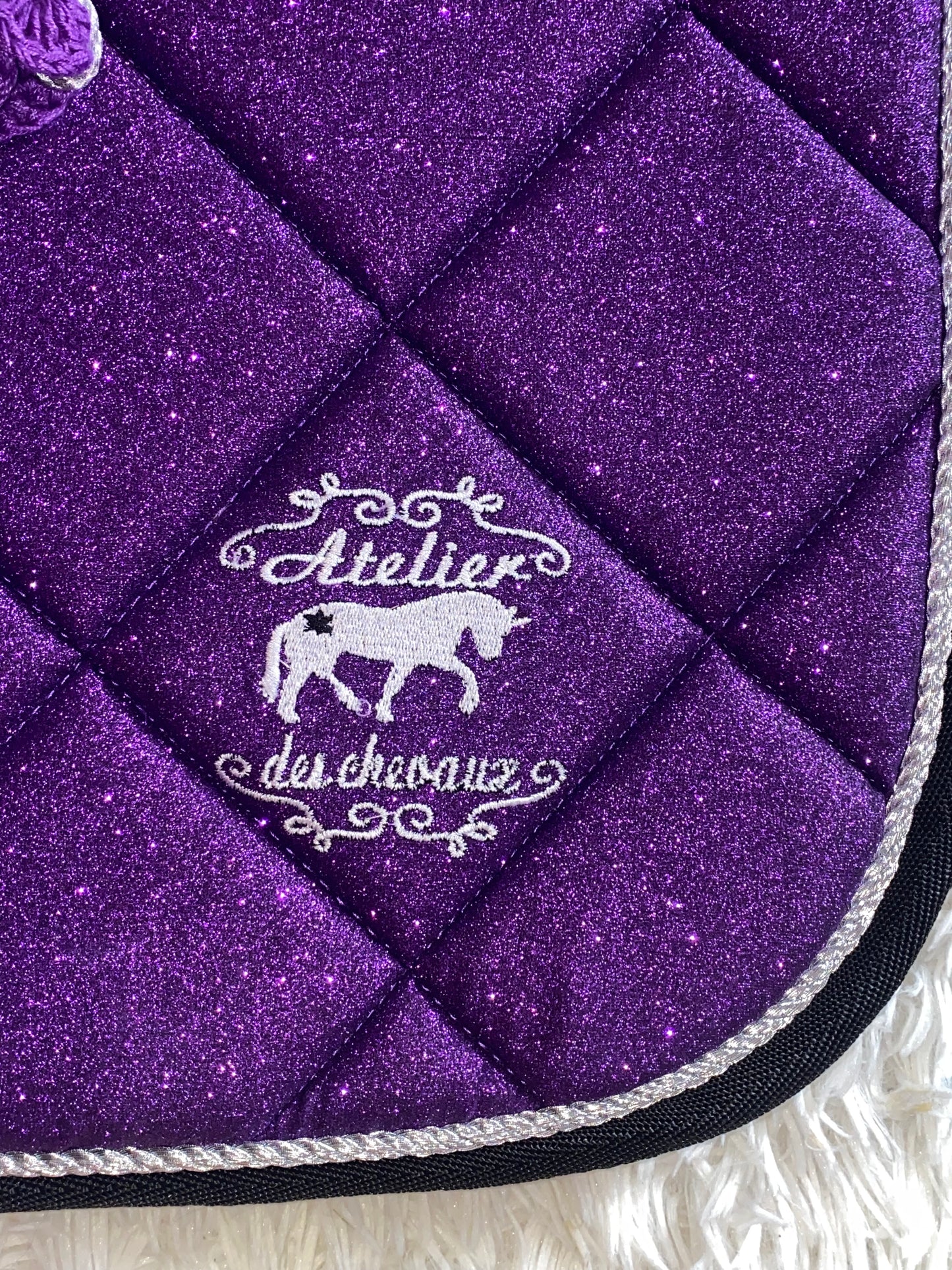 Sottosella e cuffietta da dressage viola glitter