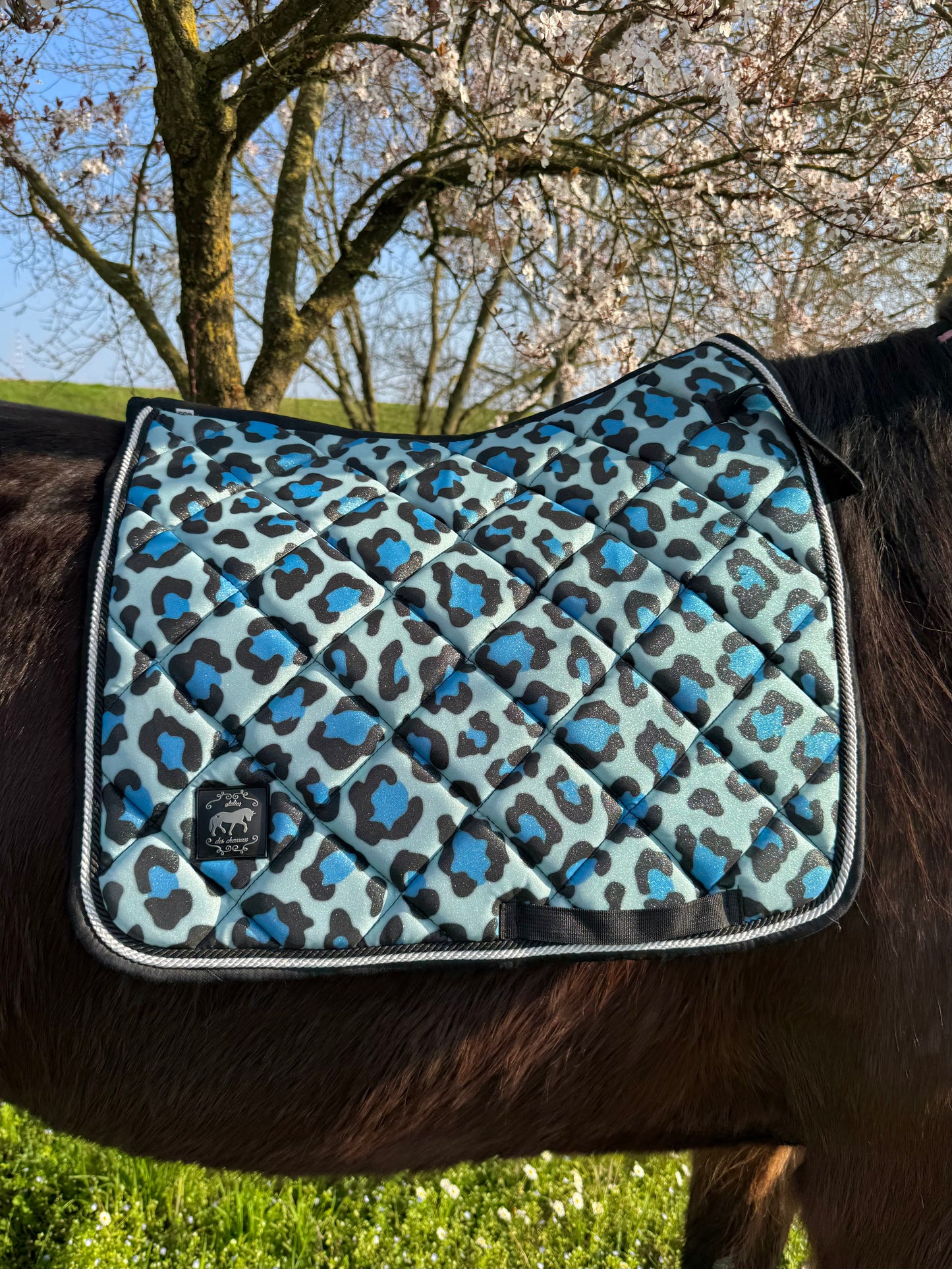 Saddlepad dressage Leopard blue glitter
