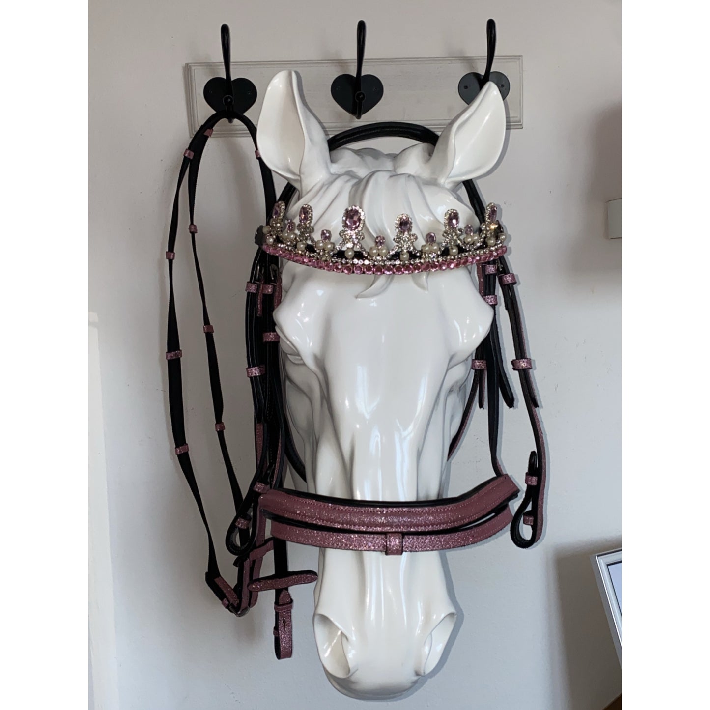 Headstall with light pink glitter reins