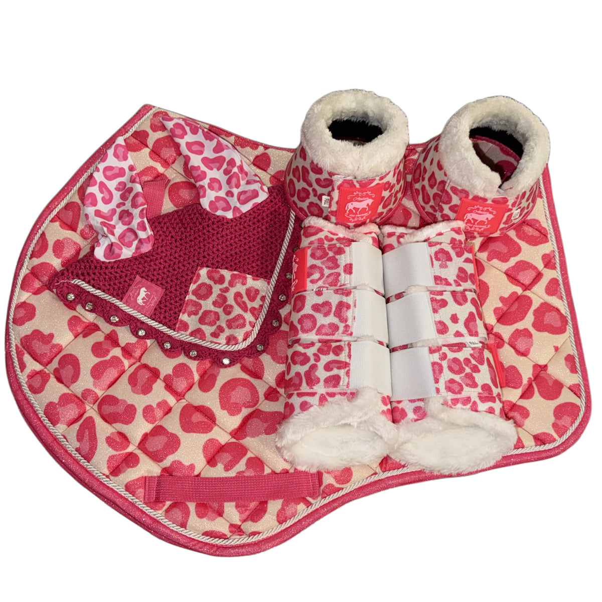 Set showjumping leopard fuchsia glitter