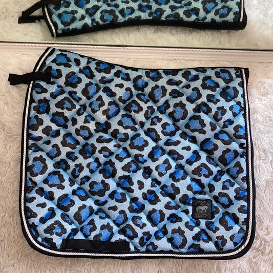 Saddlepad dressage Leopard blue glitter