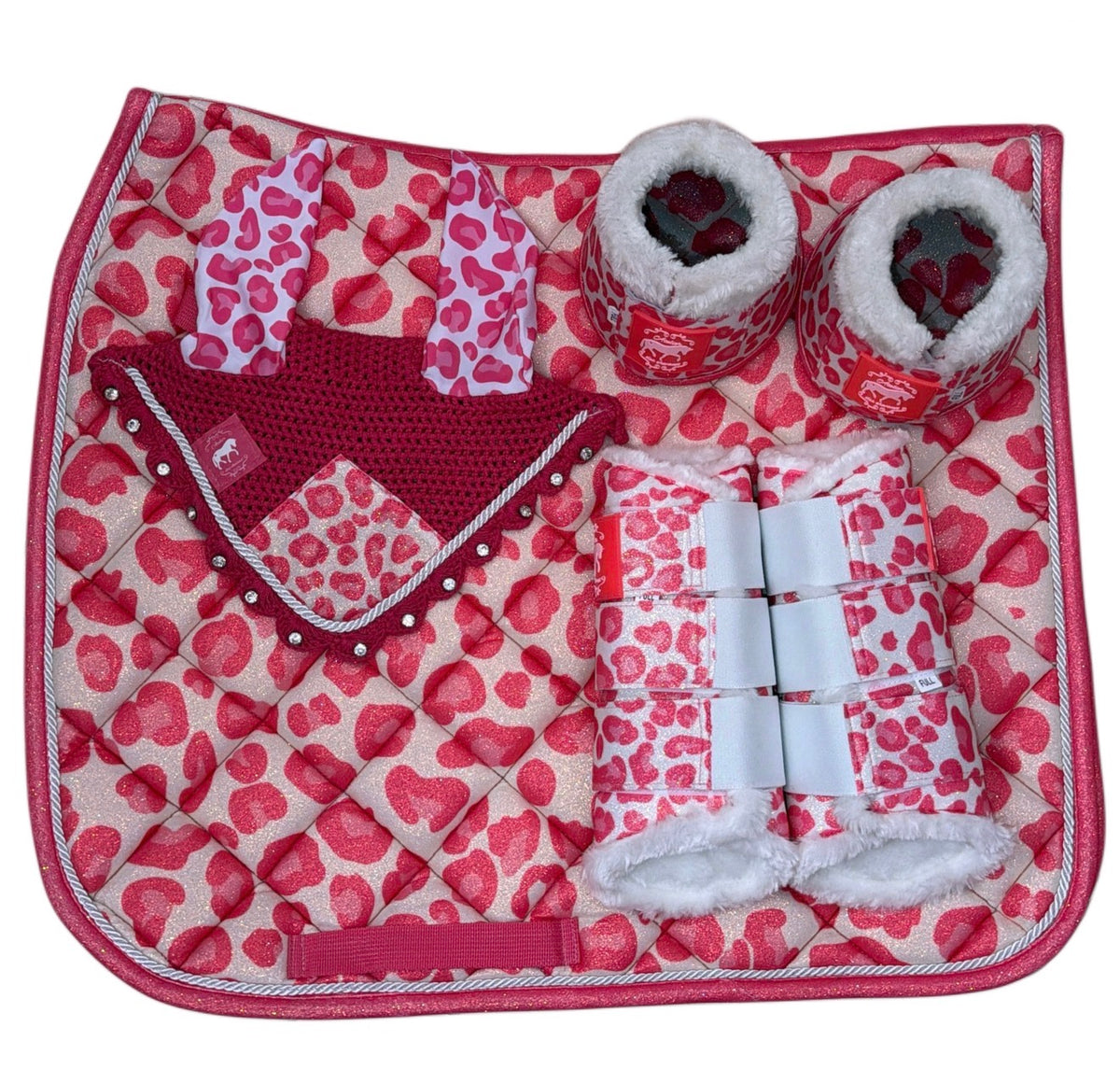Set dressage Leopard fuchsia glitter