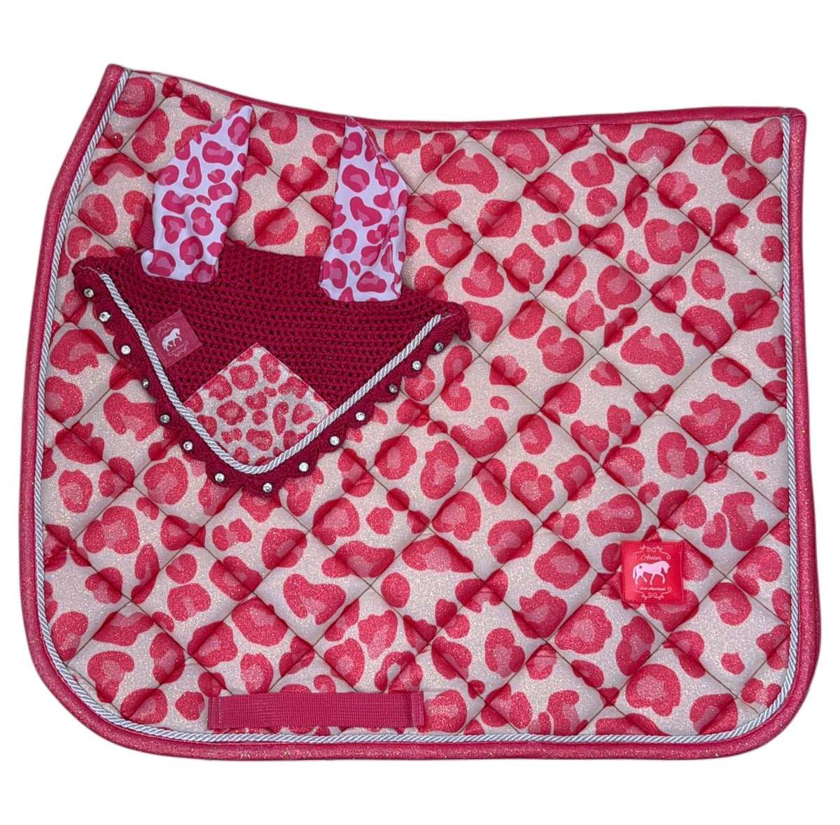 Saddlepad dressage and bonnet leopard fuchsia