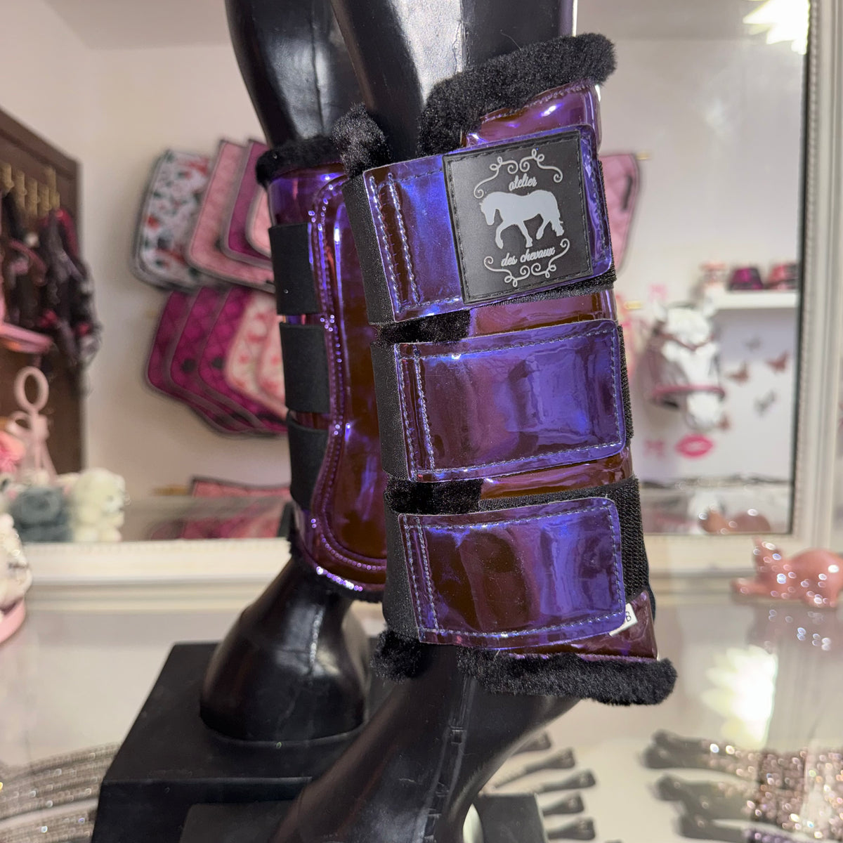 Brushing boots metallic purple