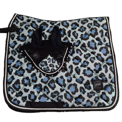 Saddlepad dressage and bonnet leopard blue glitter