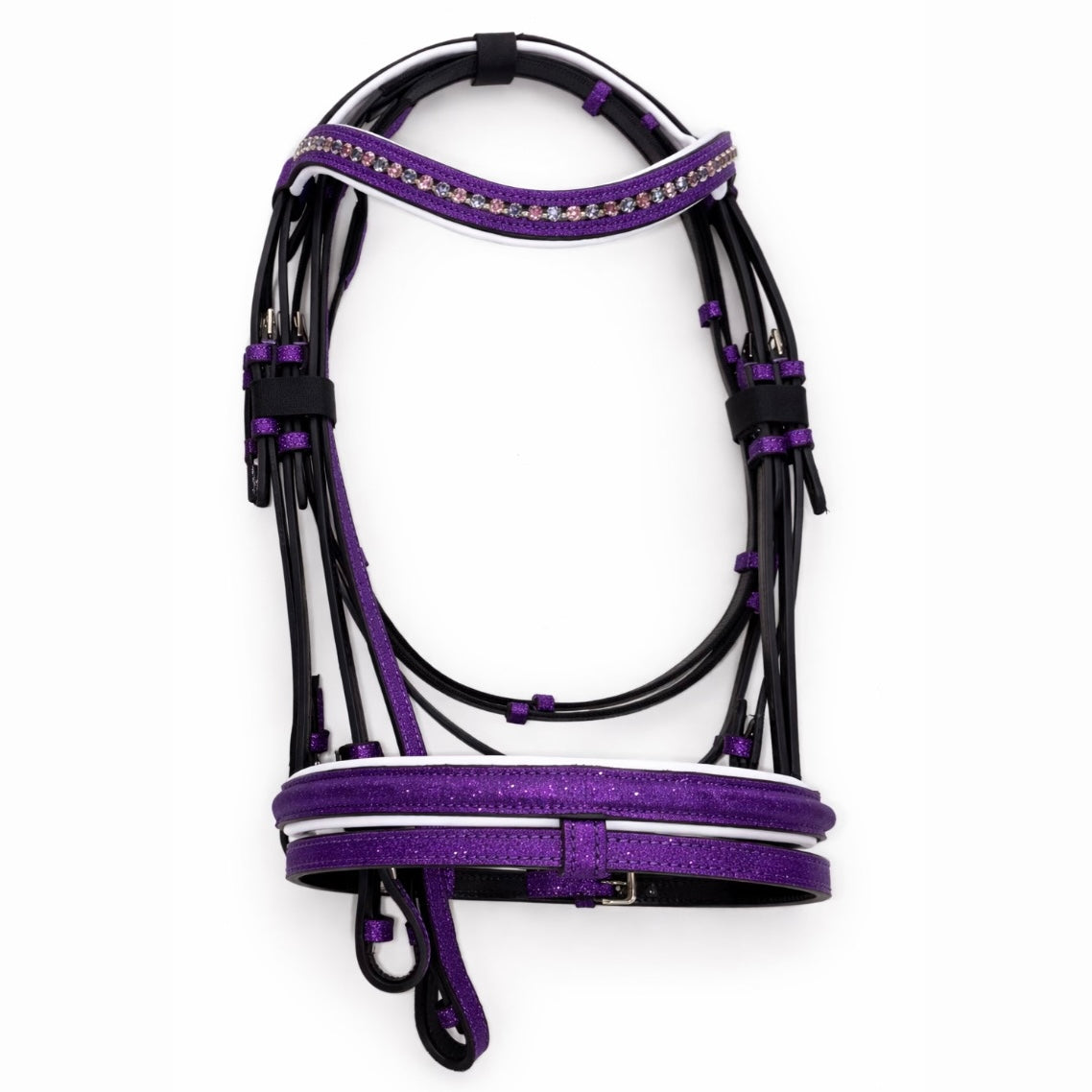 Bridle with reins purple glitter