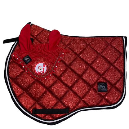 Sottosella e cuffietta da salto rosse glitter natalizio ✨