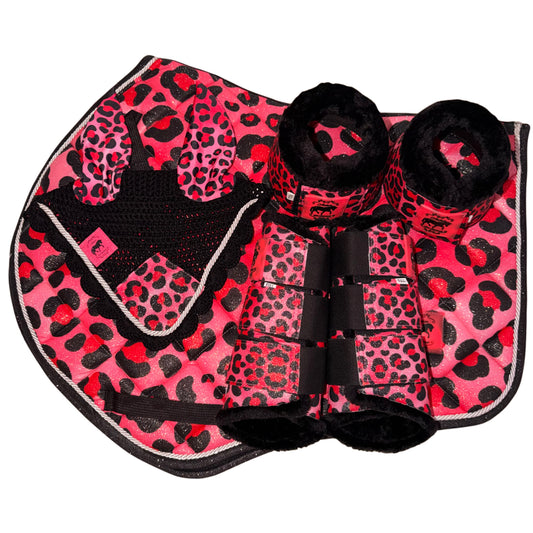 Set showjumping leopard fuchsia glitter