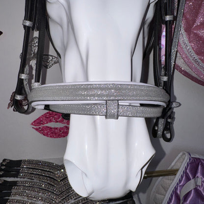 Bridle, browband heart charm and reins silver glitter