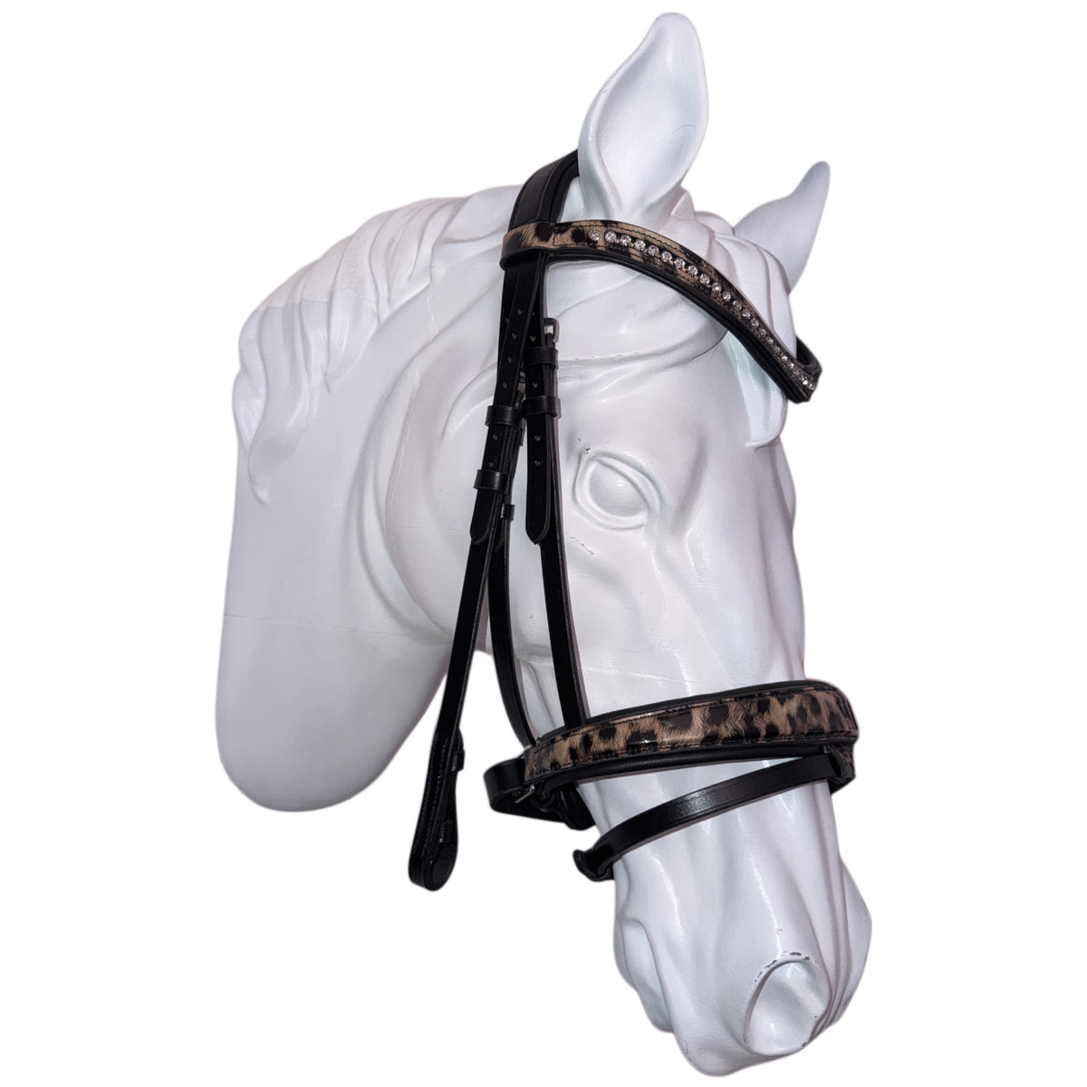 Bridle with reins leopard brown