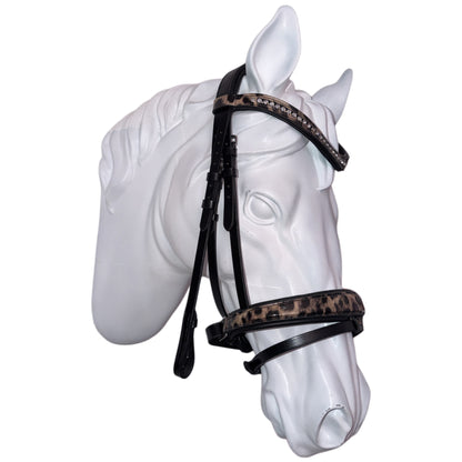 Bridle with reins leopard brown