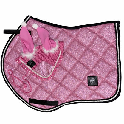 Sottosella e cuffietta da salto rosa chiaro glitter