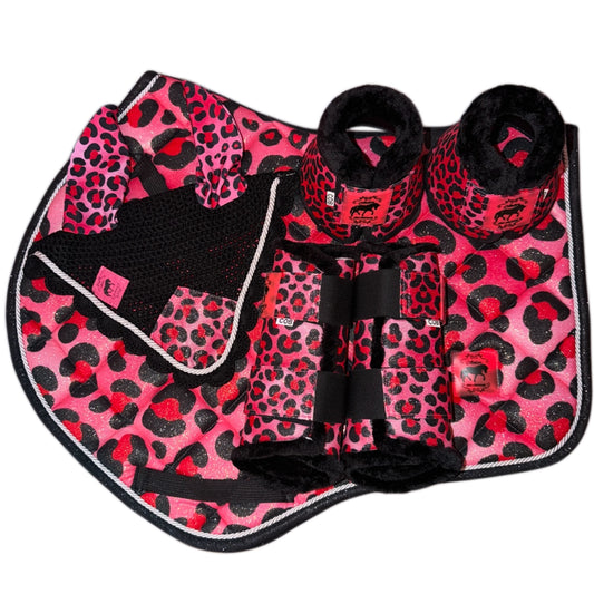Set showjumping leopard fuchsia glitter