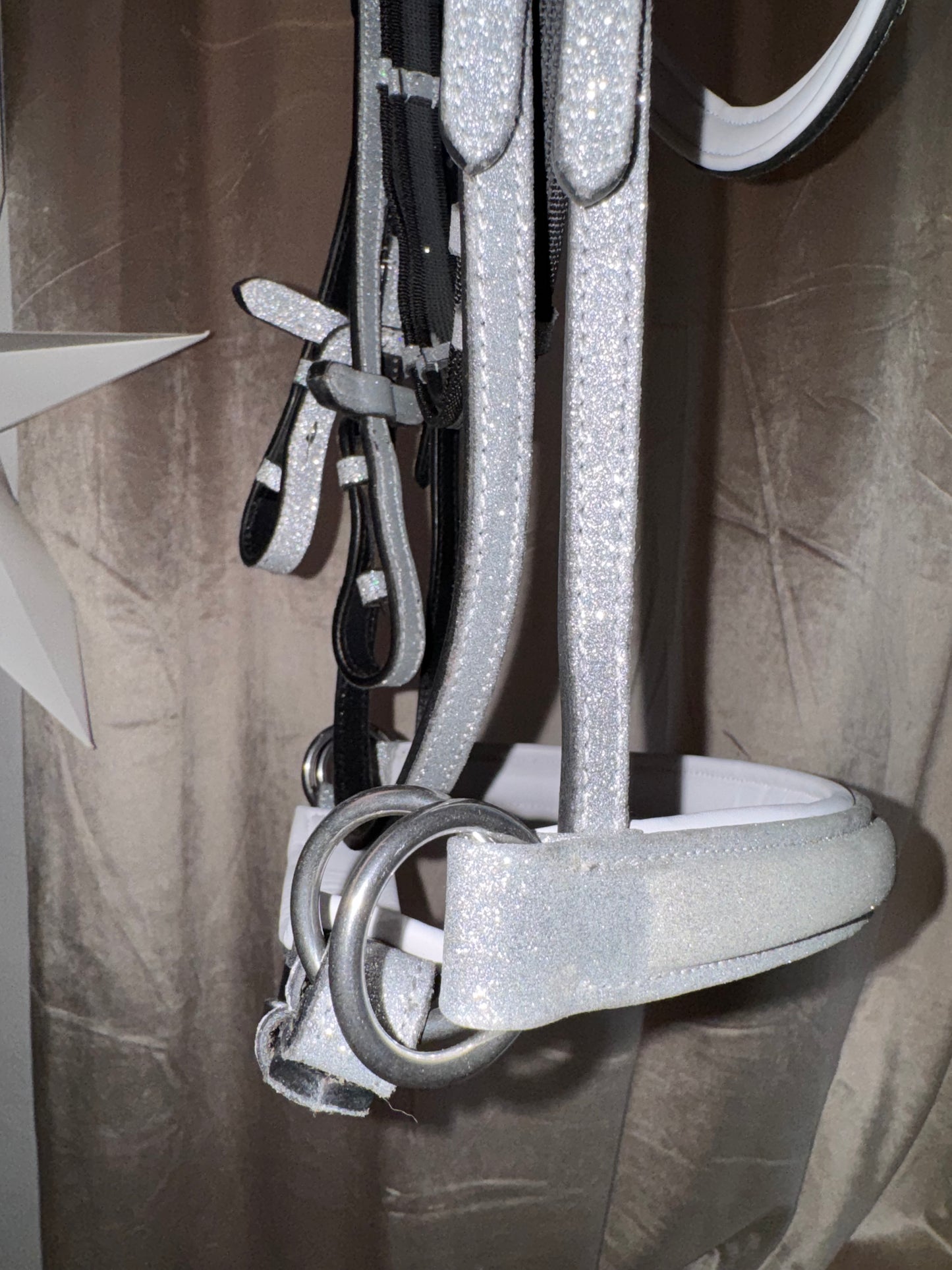 Bridle bitless with reins silver glitter