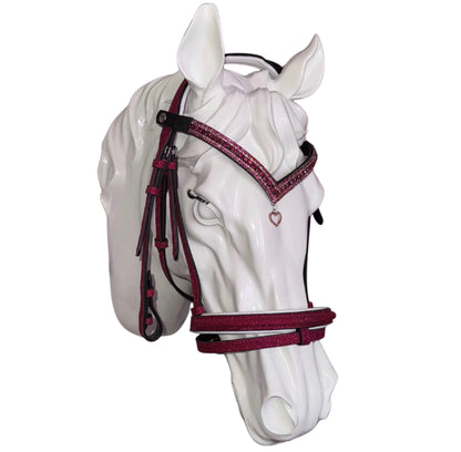 Bridle, browband heart charm and reins fuchsia glitter