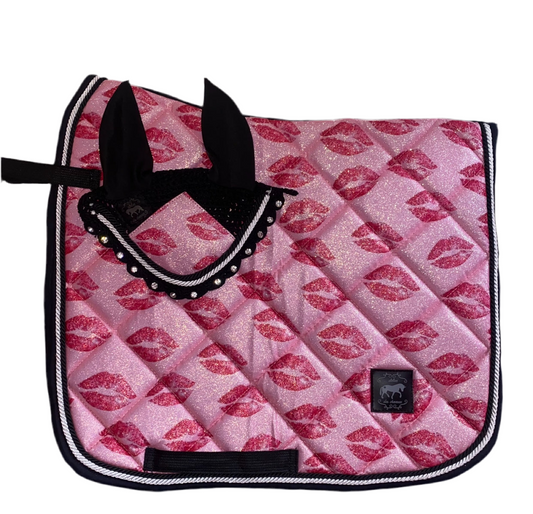 Sottosella e cuffietta da dressage con baci glitter