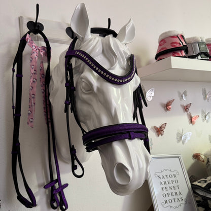 Bridle with reins purple glitter