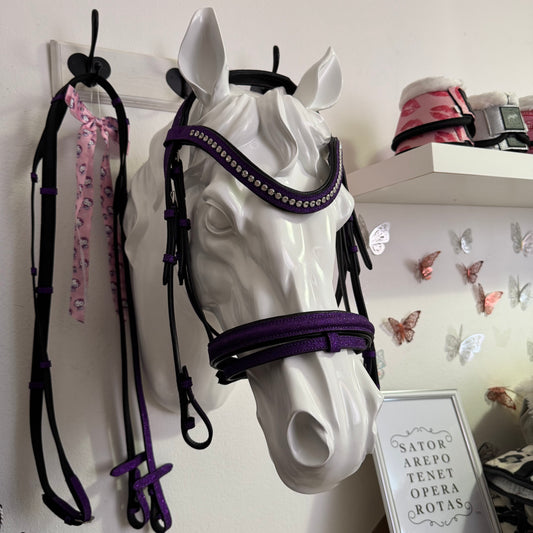 Bridle with reins purple glitter