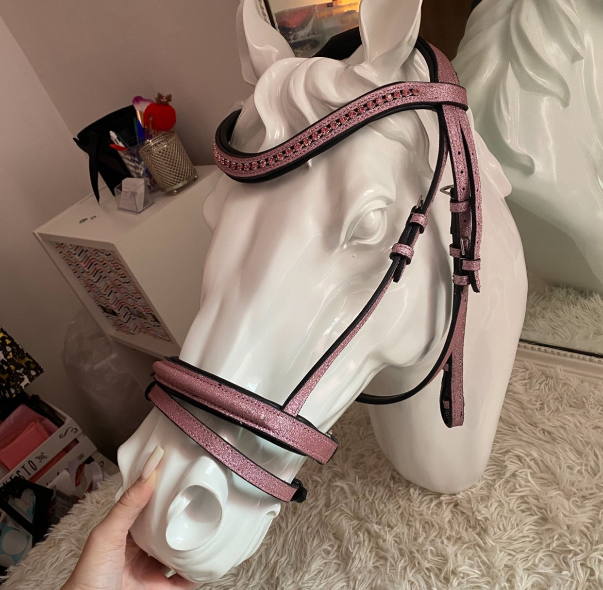 Testiera con redini rosa chiaro glitter