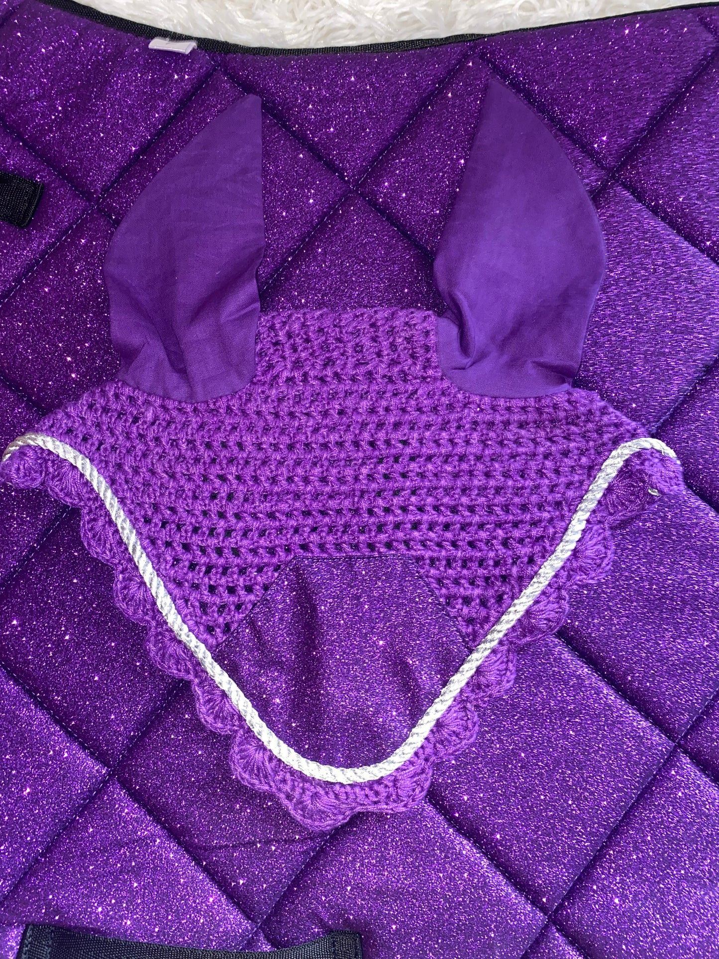 Sottosella e cuffietta da dressage viola glitter