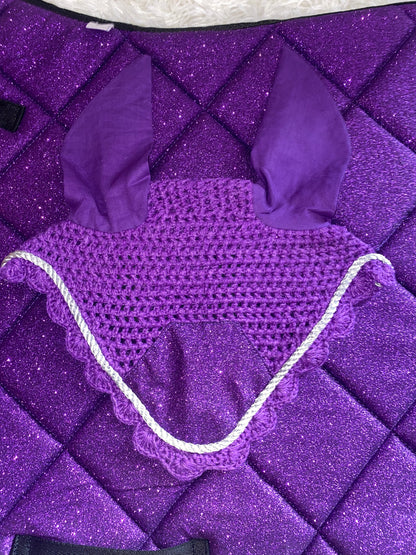 Sottosella e cuffietta da dressage viola glitter