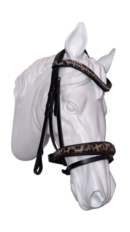 Bridle with reins leopard brown