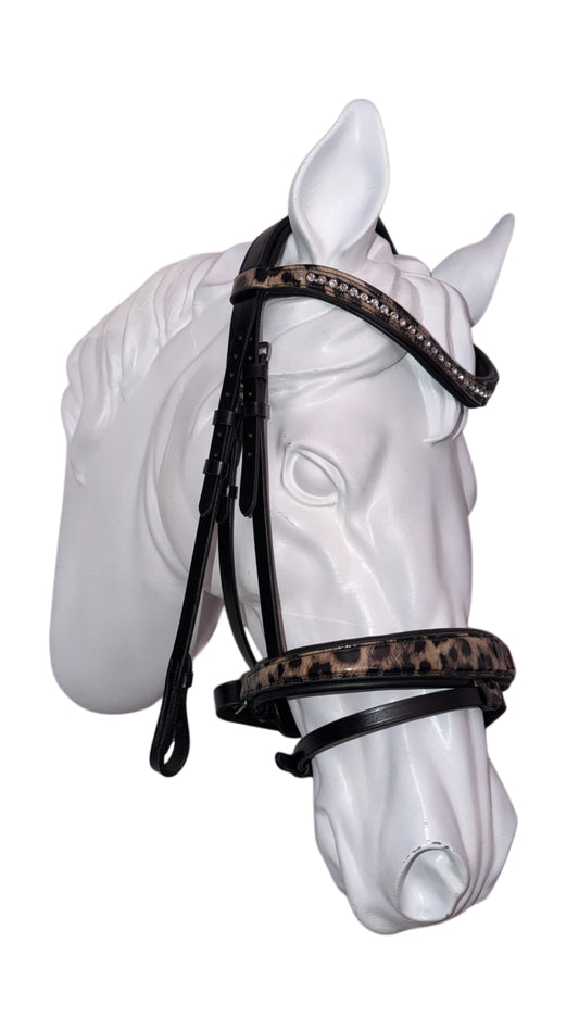 Bridle with reins leopard brown