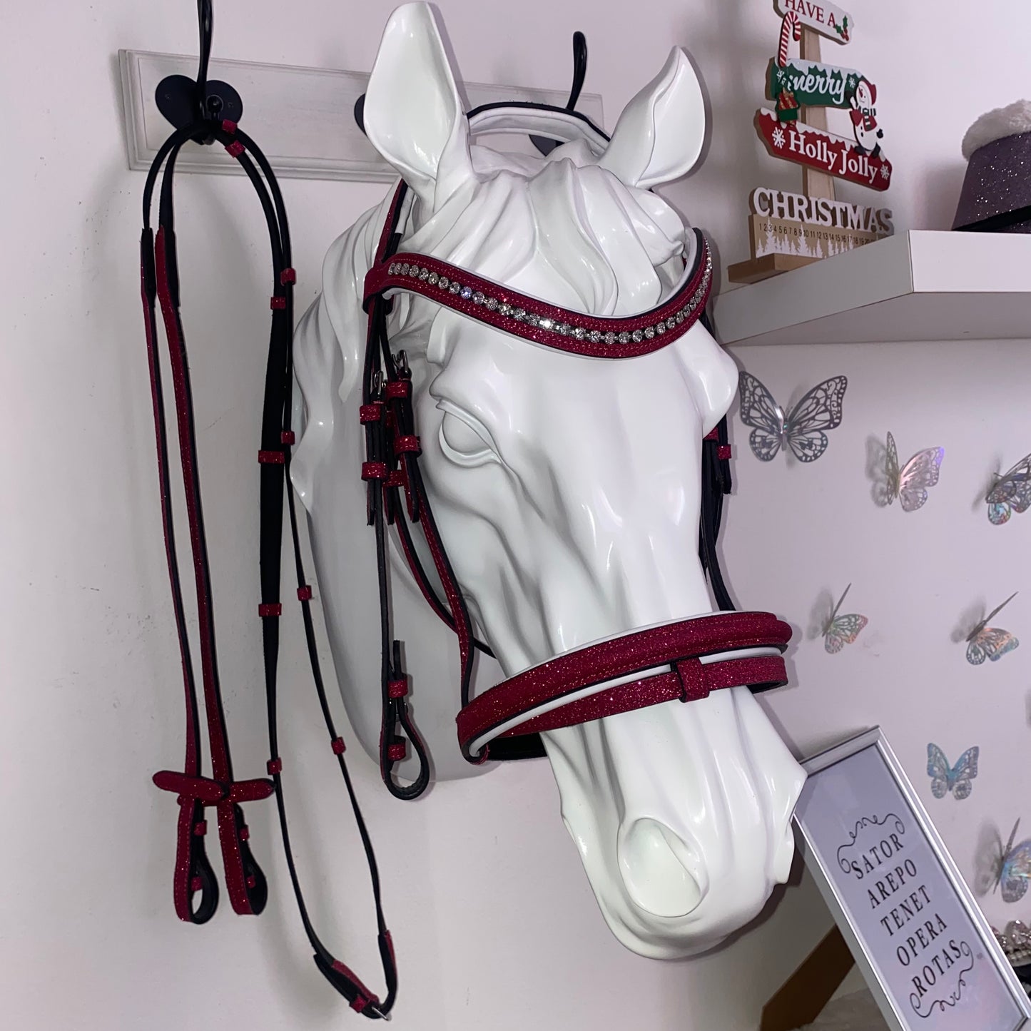 Headstall with fuchsia glitter reins