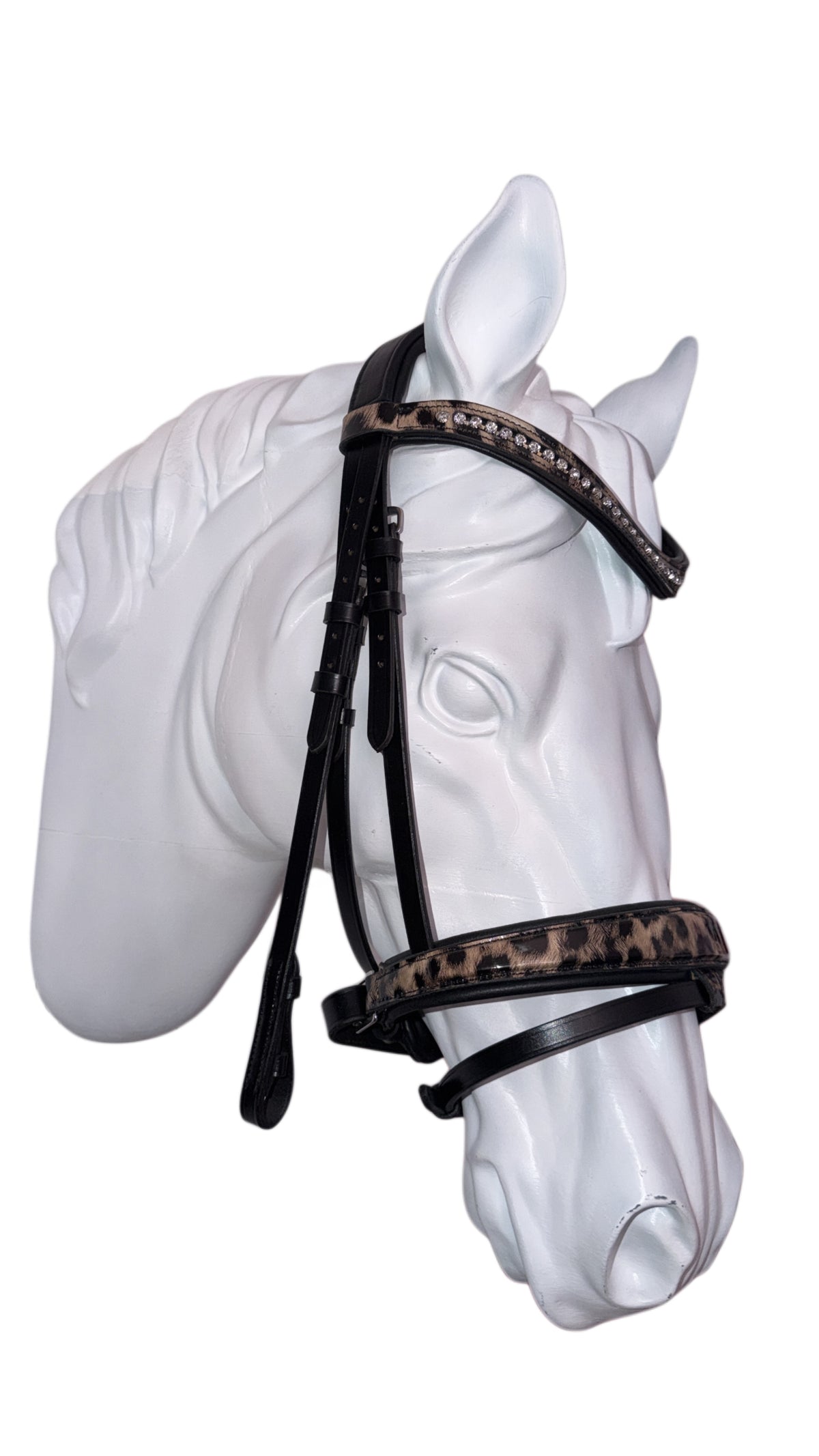 Bridle with reins leopard brown