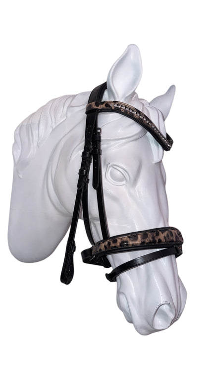 Bridle with reins leopard brown
