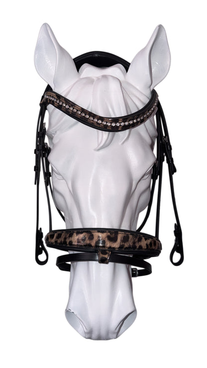 Bridle with reins leopard brown