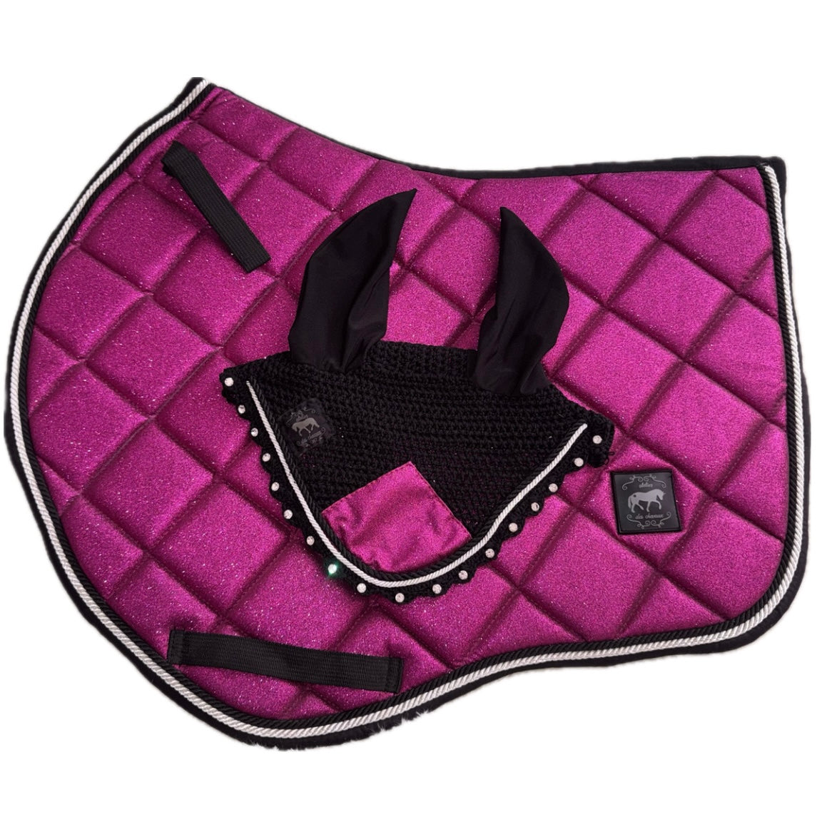 Saddlepad showjumping and bonnet fucshia glitter