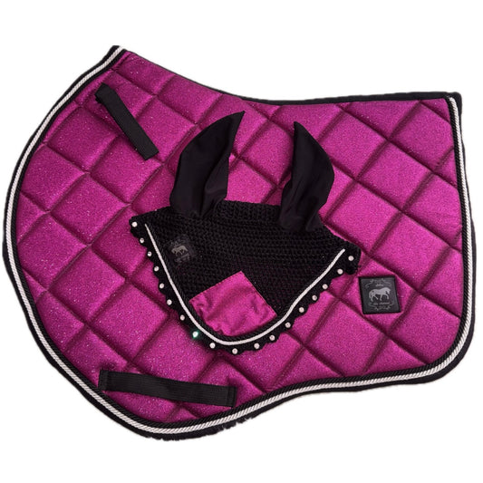Saddlepad showjumping and bonnet fucshia glitter