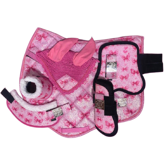 Set for showjumping light pink with bows glitter