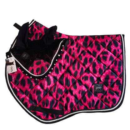 Sottosella e cuffietta fucsia leopardato da salto