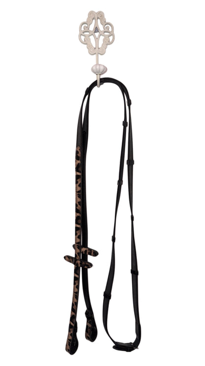 Bridle with reins leopard brown