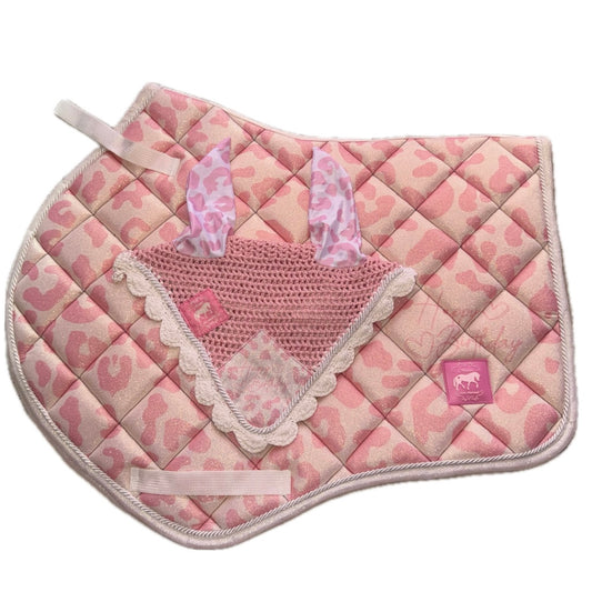 Saddlepad showjumping and bonnet Happy Birthday leopard glitter