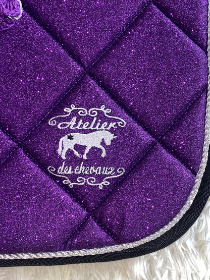 Sottosella e cuffietta da dressage viola glitter