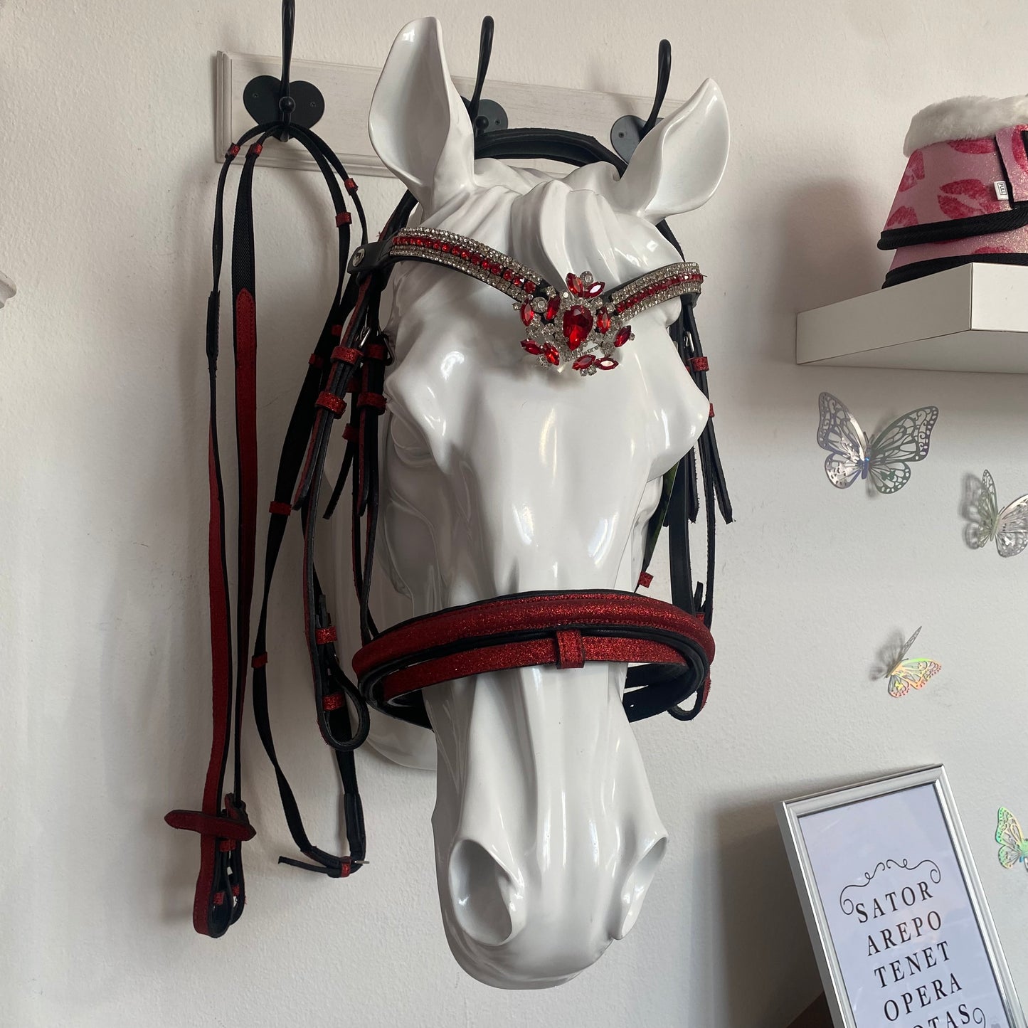 Testiera con redini rosso glitter con diamante