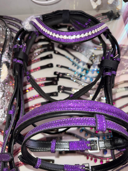 Bridle with reins purple glitter
