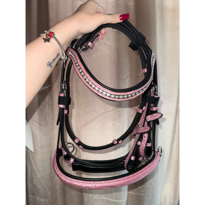 Bridle bitless with reins glitter pink