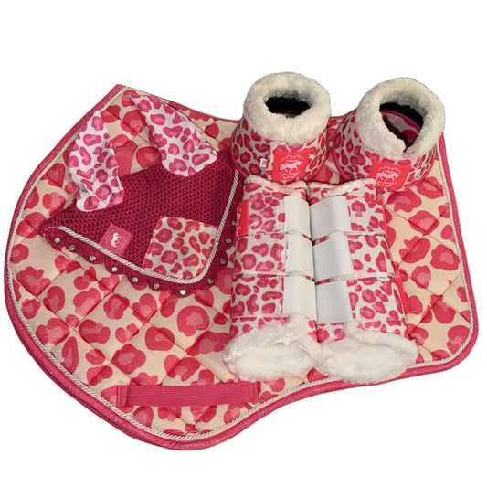 Set showjumping leopard fuchsia glitter